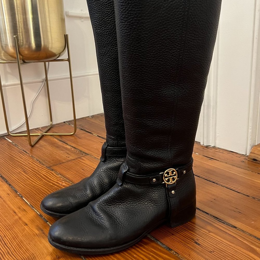 Tory Burch Black Tall Riding Boots Leather